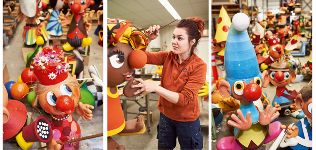 Foto collage over de ambacht van de Carnaval Festival poppen 