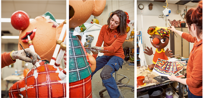 Foto collage over de ambacht van de Carnaval Festival poppen 