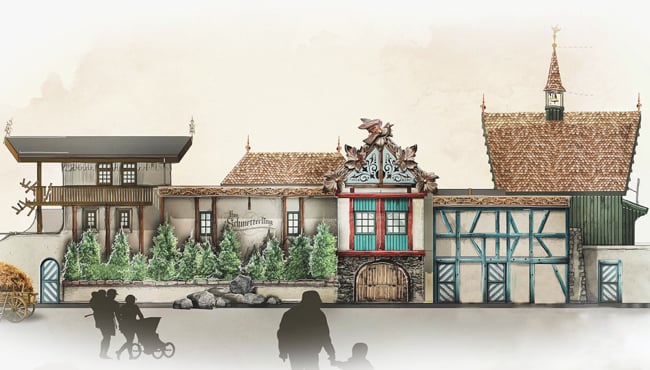 Schets van het nieuwe stationsgebouw van Max & Moritz.