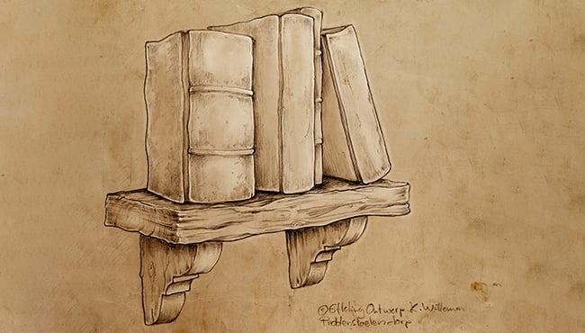 schets van een boekenplank