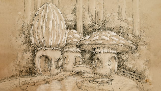 schets van het vernieuwde paddenstoelendorp