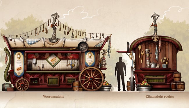 Efteling-ontwerper Jeroen Verheij schetste het nieuwe horecapunt De Smaeckmaker.