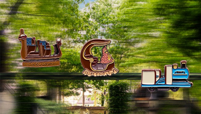 Overzicht van de nieuwe voertuigen pin-set in de Efteling
