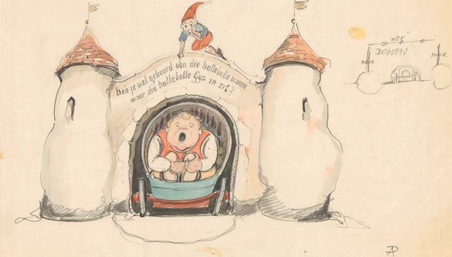 Tekening van Holle Bolle Gijs in de Holle Bolle Wagen