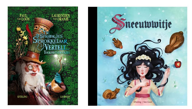 De covers van het boek van de Sprookjessprokkelaar en Sneeuwwitje.