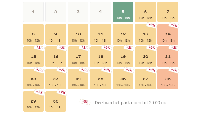 Kalender met openingstijden