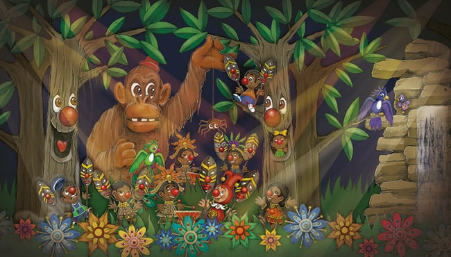 Een impressie van de Afrika-scène in de Efteling-attractie Carnaval Festival.