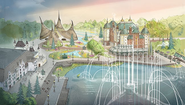 Het Eiland van de Vijf Zintuigen vormt een verrassende groene pleisterplaats voor zowel hotelgasten als parkbezoekers. Klik op het vergrootglas voor een vergroting.
