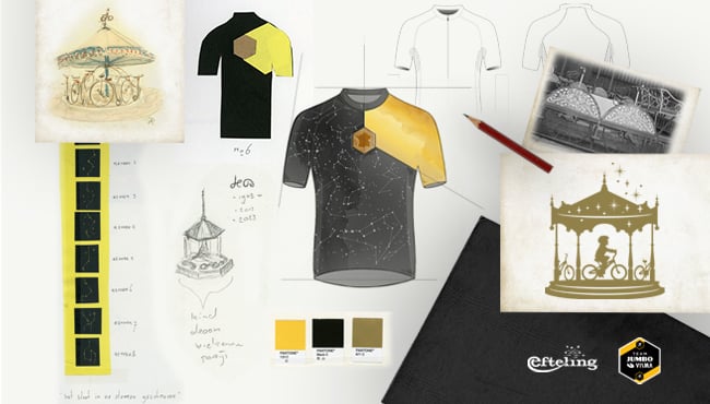 collage van het ontwerp van het wielershirt