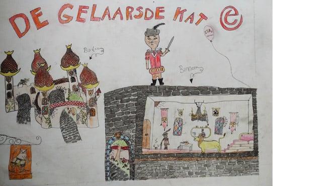 de tekening van de gelaarsde kat van bente