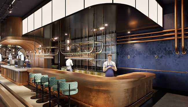 Impressie van de bar in Restaurant Saga van het Efteling Wonder Hotel.