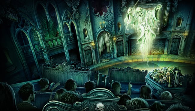 Schets van dirigent in de attractie Danse Macabre.