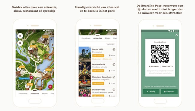 Spreadsheet van diverse pagina's op de Efteling-app.