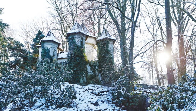 Het kasteel van Doornroosje ondergesneeuwd in de winter Efteling