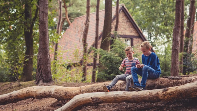 Jongens spelen in de natuur van Vakantiepark Efteling Bosrijk